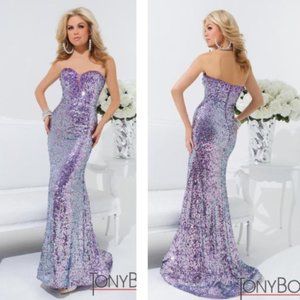 Tony Bowls LE GALA 114506 Sequin Sweetheart Strapless Purple Prom Gown Dress 12